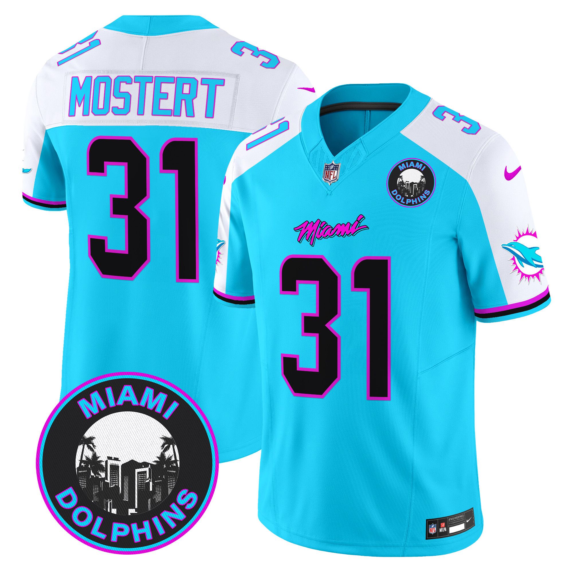 Men Miami Dolphins #31 Mostert Light Blue 2024 Nike Vapor Limited NFL Jersey